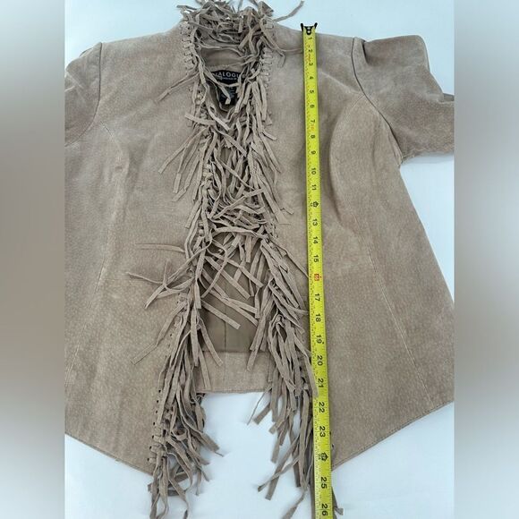 Dialogue Vintage Tan 100% Leather Fringe Cowgirl Y2K Jacket Size XS Women’s - Picture 5 of 7